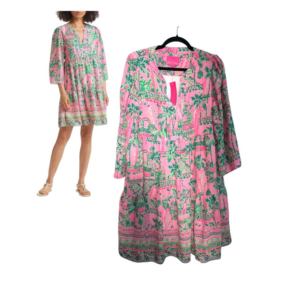 Lilly Pulitzer Martine Pink Mandevilla Baby Always Worth It Dress Large NEW